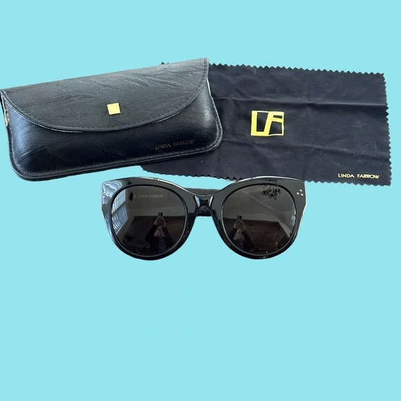 Linda Farrow Black Cat Eye Snakeskin Leather Wrapped Sunglasses Case Cloth Japan - Picture 1 of 11